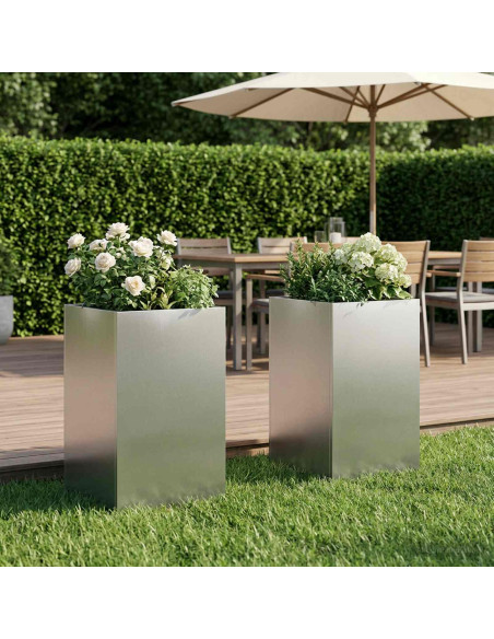 Vaso da giardino 2 pz Argento 30 x 30 x 50 cm Acciaio Inox