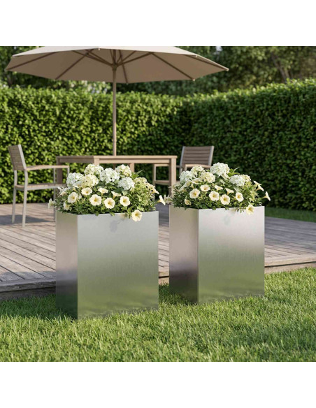 Vaso da giardino 2 pz Argento 40 x 30 x 50 cm Acciaio Inox