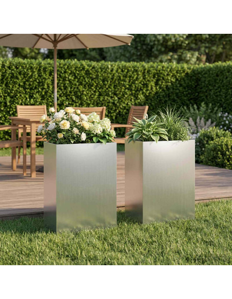 Vaso da giardino 2 pz Argento 40 x 30 x 75 cm Acciaio zincato