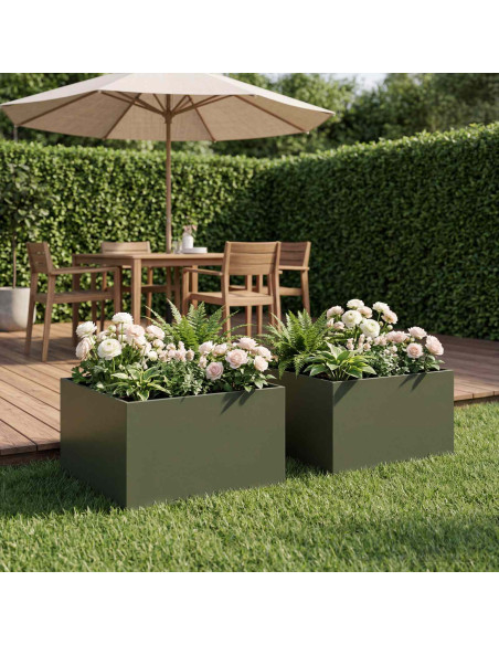 Vaso da giardino 2 pz Verde Oliva 40 x 40 x 30 cm