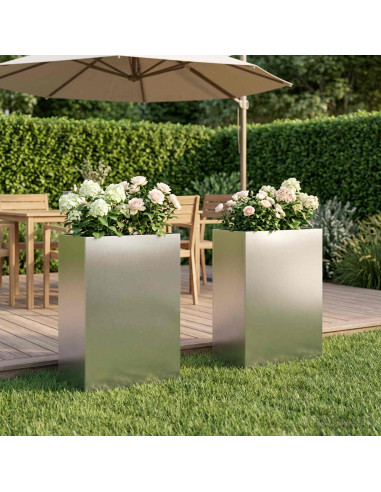 Vaso da giardino 2 pz Argento 40 x 30 x 75 cm Acciaio Inox