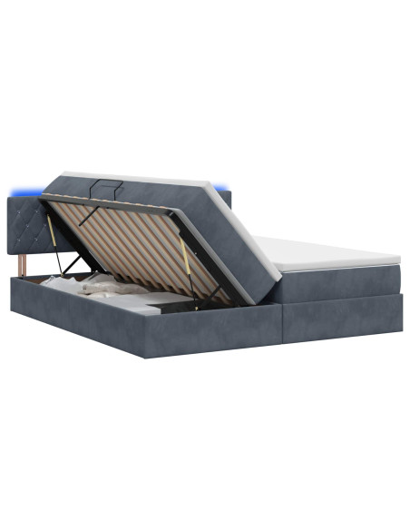 Letto con contenitore LED e materasso Grigio Scuro 180 x 200 cm
