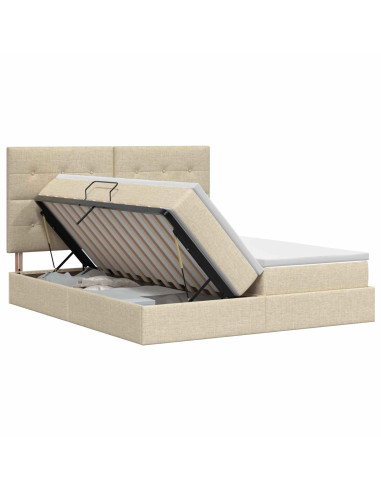 Letto con Contenitore con testiera Crema 180 x 200 cm Tessuto