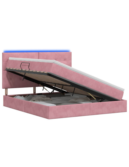 Letto con contenitore LED e materasso Rosa 140 x 200 cm Velluto