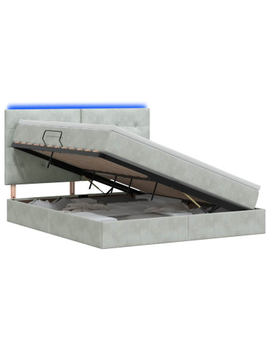 Letto con contenitore LED e materasso Grigio Chiaro