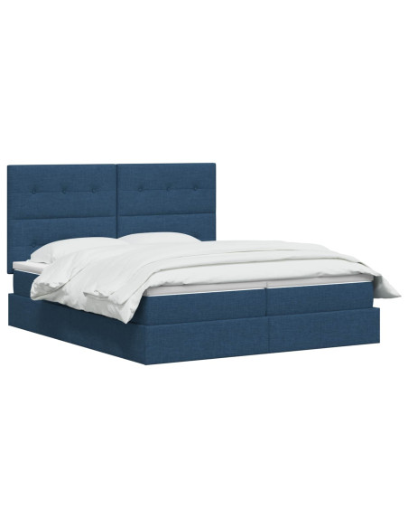 Letto con Contenitore con testiera Blu 200 x 200 cm Tessuto