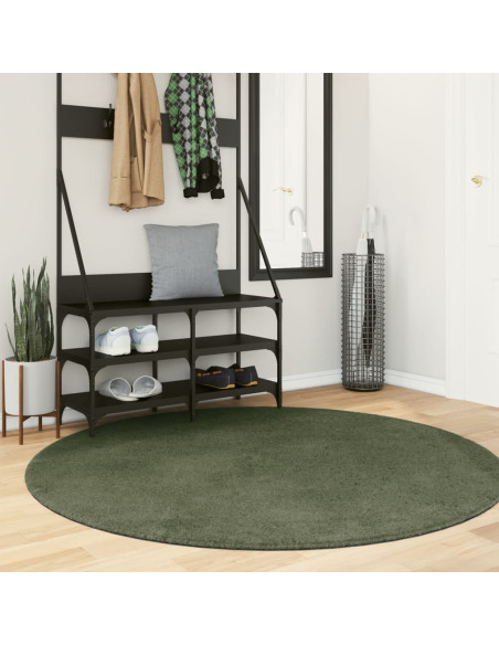 Tappeto Pelo Corto HUARTE Morbido Lavabile Verde Bosco Ø 160 cm