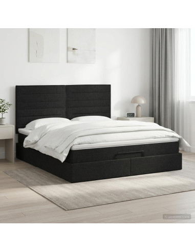 Letto ottomano con materasso Nero 160 x 200 cm Tessuto