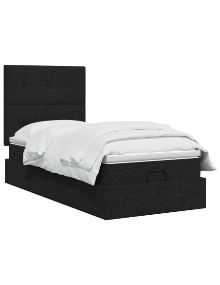 Letto ottomano con materasso Nero 90 x 190 cm Tessuto