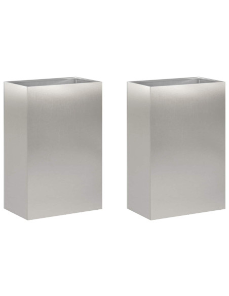 Vaso da giardino 2 pz Argento 40 x 30 x 75 cm Acciaio Inox