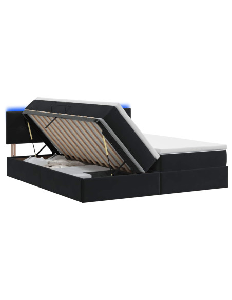 Letto con contenitore LED e materasso Nero 200 x 200 cm Velluto