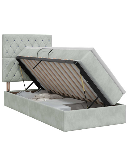 Letto con contenitore e materasso Grigio Chiaro 100 x 200 cm