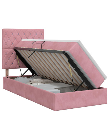 Letto con contenitore e materasso Rosa 100 x 200 cm Velluto