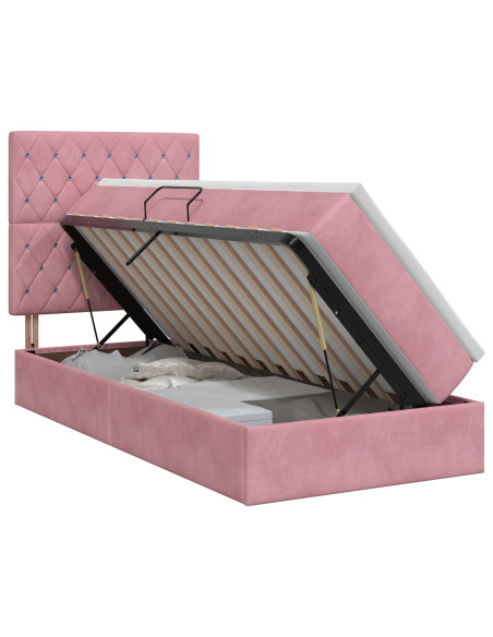 Letto con contenitore e materasso Rosa 100 x 200 cm Velluto