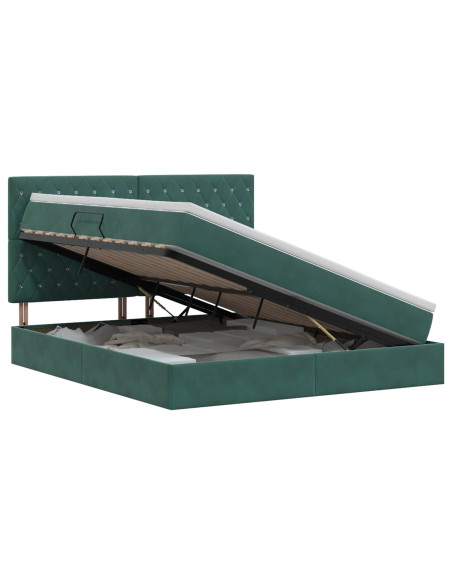 Letto con contenitore e materasso Verde Scuro 140 x 200 cm