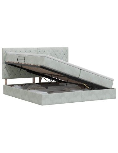 Letto con contenitore e materasso Grigio Chiaro 200 x 200 cm