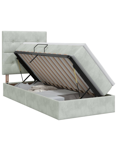 Letto con contenitore e materasso Grigio Chiaro 90 x 190 cm