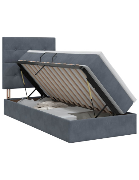 Letto con contenitore e materasso Grigio Scuro 90 x 190 cm