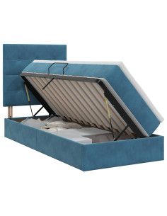 Letto con contenitore e materasso Blu Scuro 90 x 190 cm Velluto