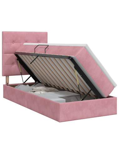 Letto con contenitore e materasso Rosa 100 x 200 cm Velluto