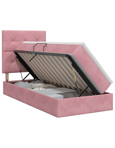 Letto con contenitore e materasso Rosa 100 x 200 cm Velluto