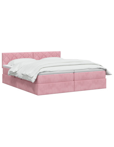 Letto con contenitore LED e materasso Rosa 180 x 200 cm Velluto