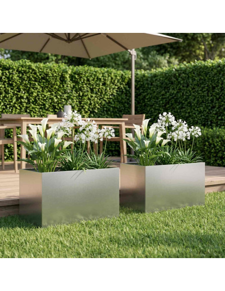 Vaso da giardino 2 pz Argento 50 x 40 x 40 cm Acciaio Inox
