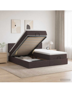 Letto Ottomano con Materasso e LED Marrone Scuro 200 x 200 cm