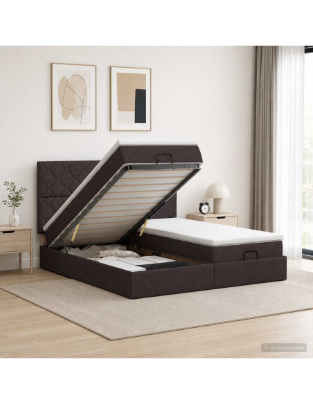 Letto Ottomano con Materasso e LED Marrone Scuro 200 x 200 cm