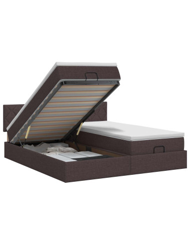 Letto ottomano con materasso 2 pz Marrone Scuro Tessuto