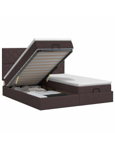 Letto ottomano con materasso 2 pz Marrone Scuro Tessuto 2