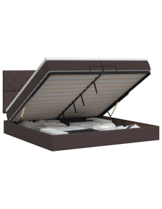 Letto ottomano con materasso Marrone Scuro 200 x 200 cm Tessuto 2