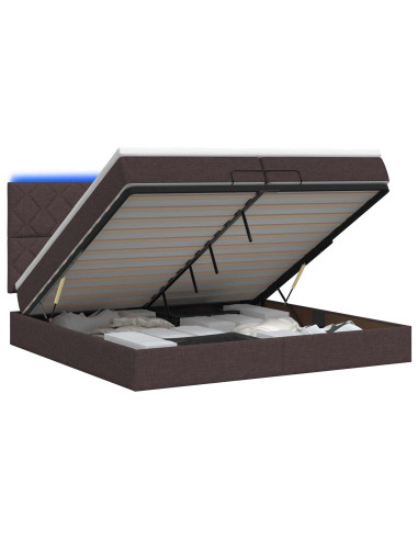 Letto Ottomano con Materasso e LED Marrone Scuro 200 x 200 cm