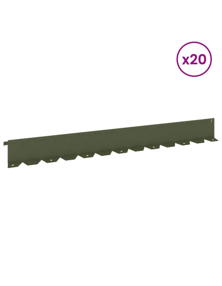 Bordura per Prato 20 pz 102 x 10 x 4 cm Acciaio Verde Oliva