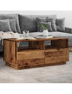 Tavolino da Salotto con Luci LED Legno Antico 90x49x40 cm