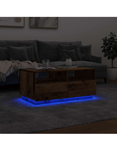 Tavolino da Salotto con Luci LED Legno Antico 90x49x40 cm