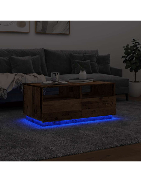 Tavolino da Salotto con Luci LED Legno Antico 90x49x40 cm