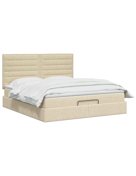 Letto ottomano con materasso Crema 140 x 200 cm Tessuto