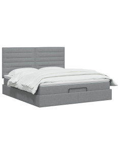 Letto ottomano con materasso Grigio Chiaro 160 x 200 cm Tessuto 2