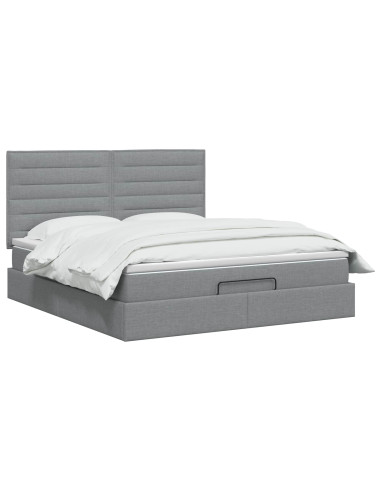 Letto ottomano con materasso Grigio Chiaro 160 x 200 cm Tessuto