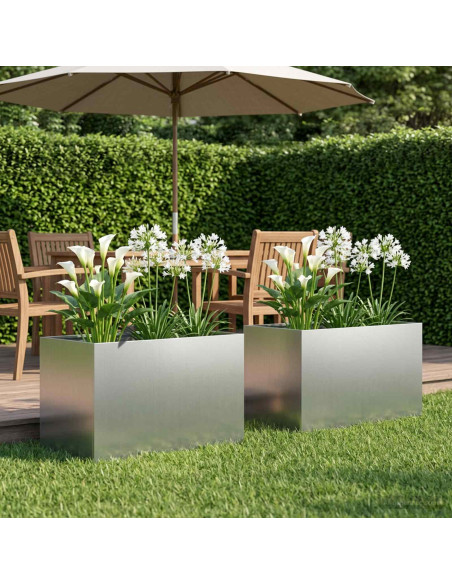 Vaso da giardino 2 pz Argento 50 x 40 x 40 cm Acciaio zincato