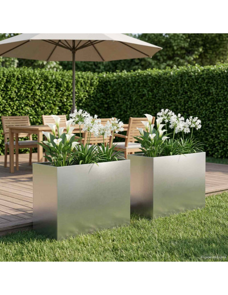 Vaso da giardino 2 pz Argento 60 x 30 x 40 cm Acciaio Inox