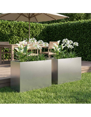 Vaso da giardino 2 pz Argento 60 x 30 x 40 cm Acciaio zincato