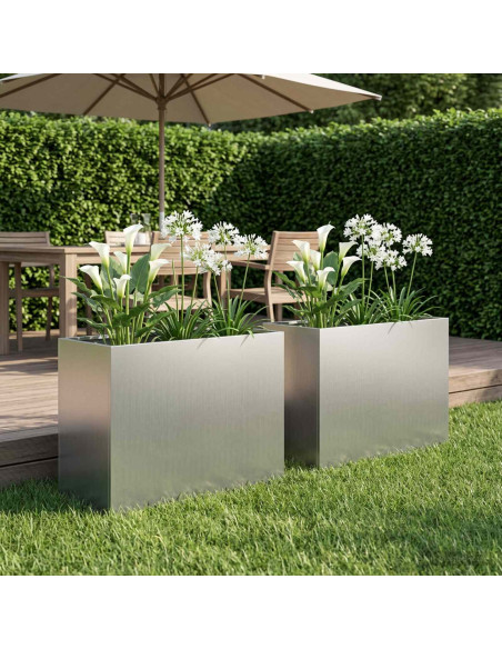 Vaso da giardino 2 pz Argento 60 x 30 x 40 cm Acciaio zincato