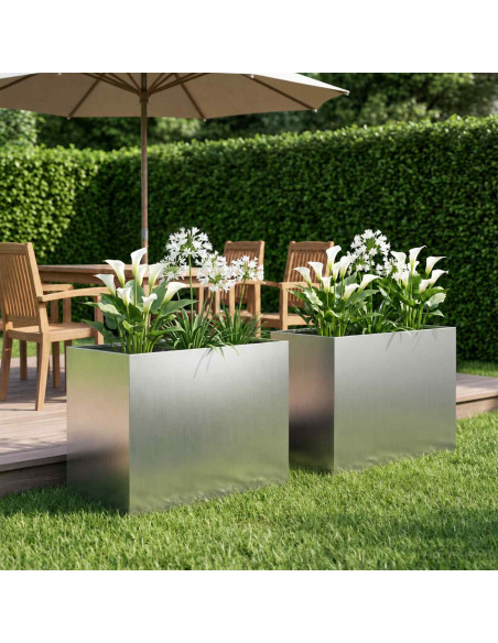 Vaso da giardino 2 pz Argento 50 x 40 x 50 cm Acciaio zincato