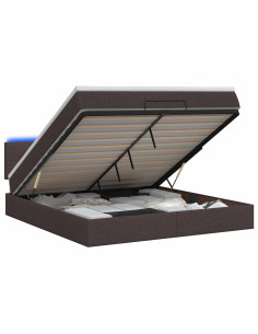 Letto Ottomano con Materasso e LED Marrone Scuro 140 x 200 cm