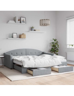 Divano Letto Estraibile Cassetti Grigio Chiaro 100x190 Tessuto