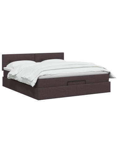 Letto ottomano con materasso Marrone Scuro 140 x 200 cm Tessuto