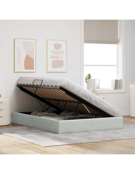 Letto con Contenitore Grigio Chiaro 153 x 203 cm Velluto