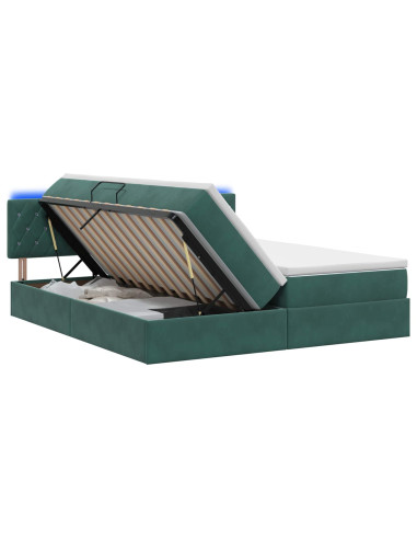 Letto con contenitore LED e materasso Verde Scuro 200 x 200 cm